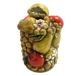 Vtg Ardco High Relief Fruit Cannister Pottery Japan 6.5"